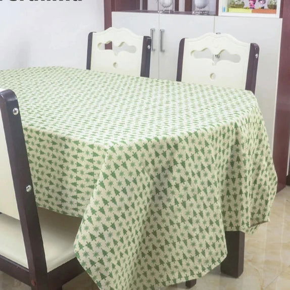 Nappe imprimée carrée en coton lin motif Sapins