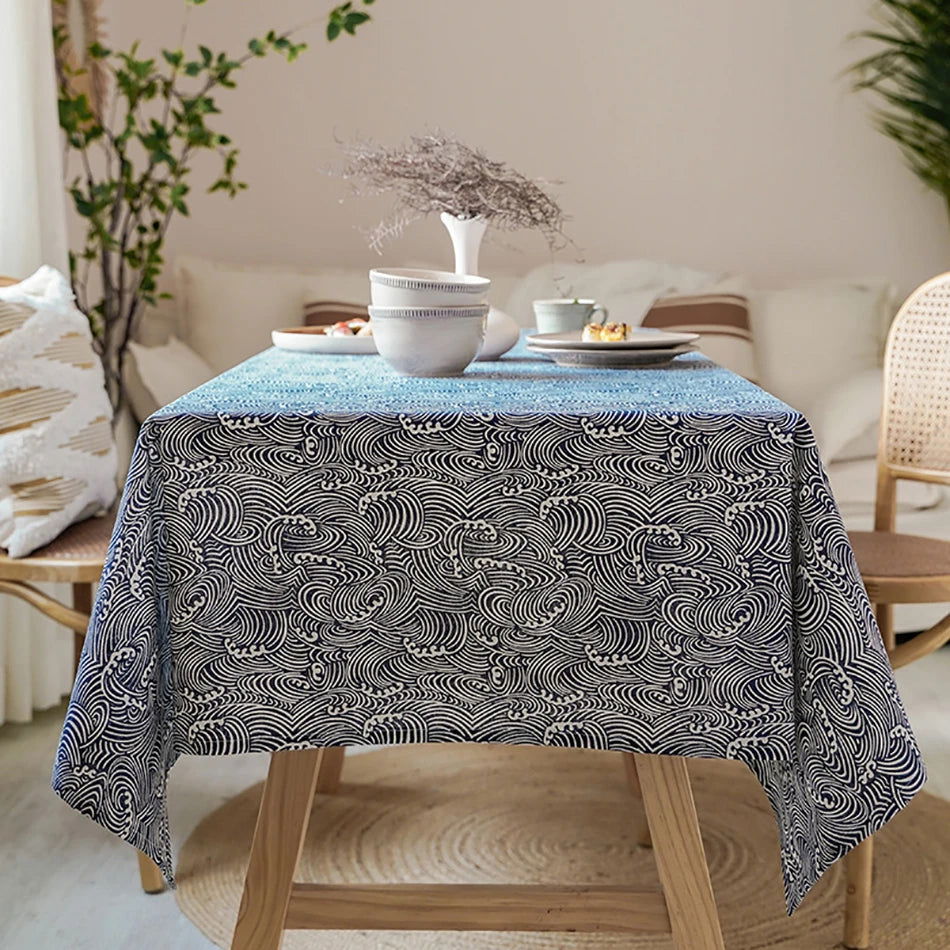 Nappe imprimée en coton lin à motifs style japonais