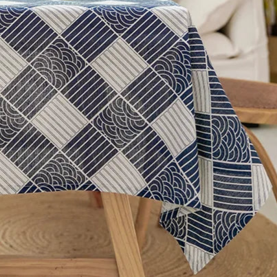 Nappe carrée style japonais en coton lin à carreaux – Image 4