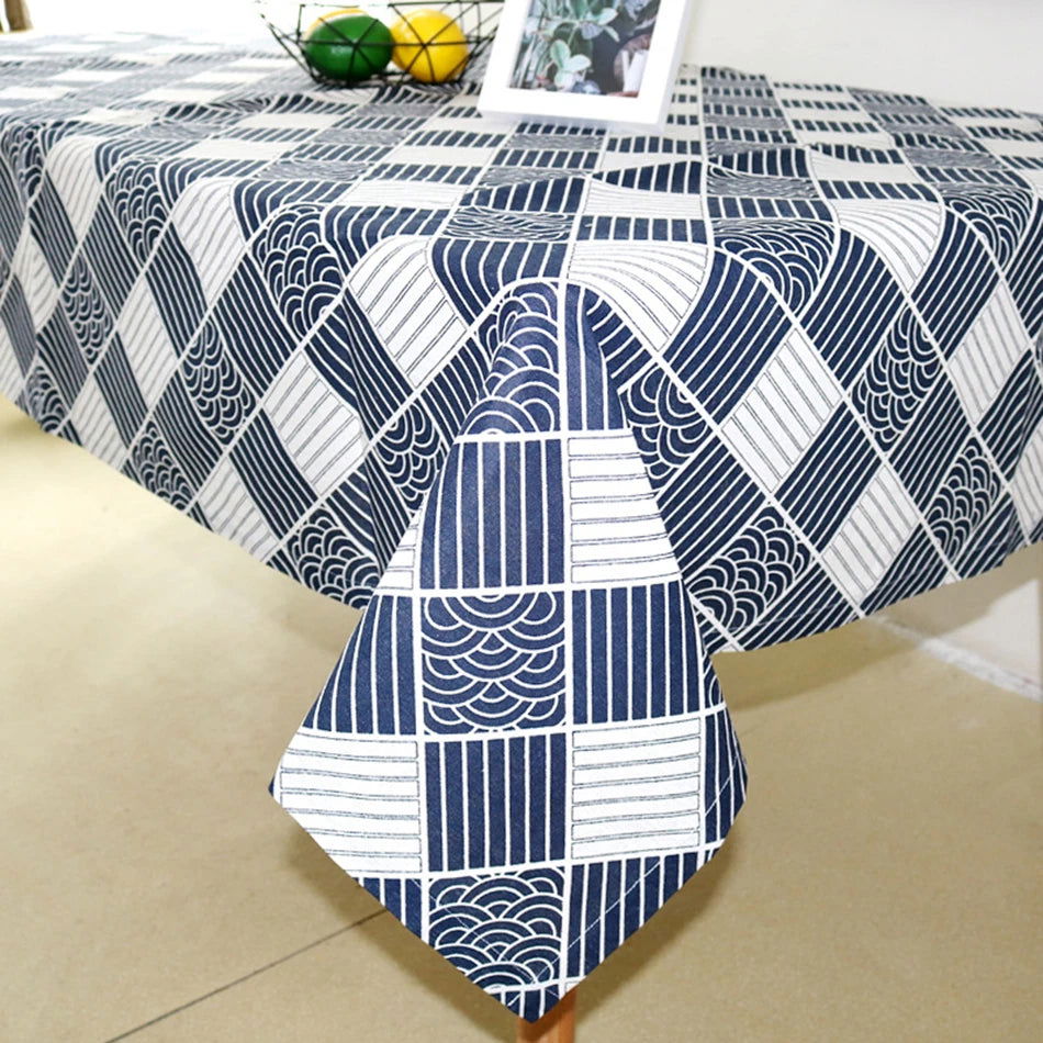 Nappe carrée style japonais en coton lin à carreaux – Image 5