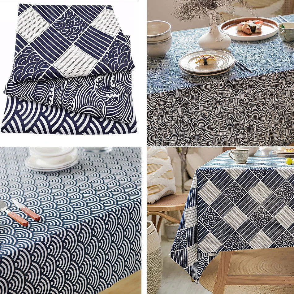 Nappe carrée style japonais en coton lin à carreaux – Image 7