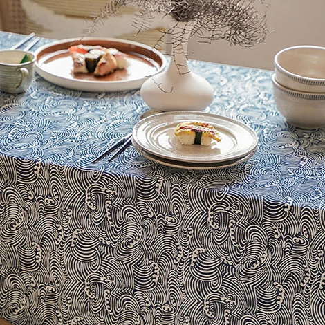 Nappe carrée motif vagues japonaises en coton et lin – Image 7