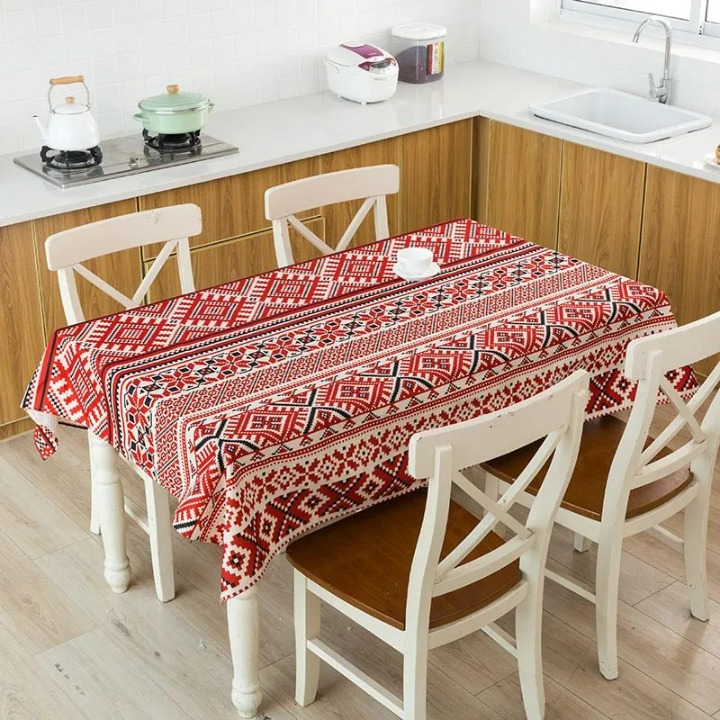 Nappe carrée lin motif Batik rouge noir – Image 5