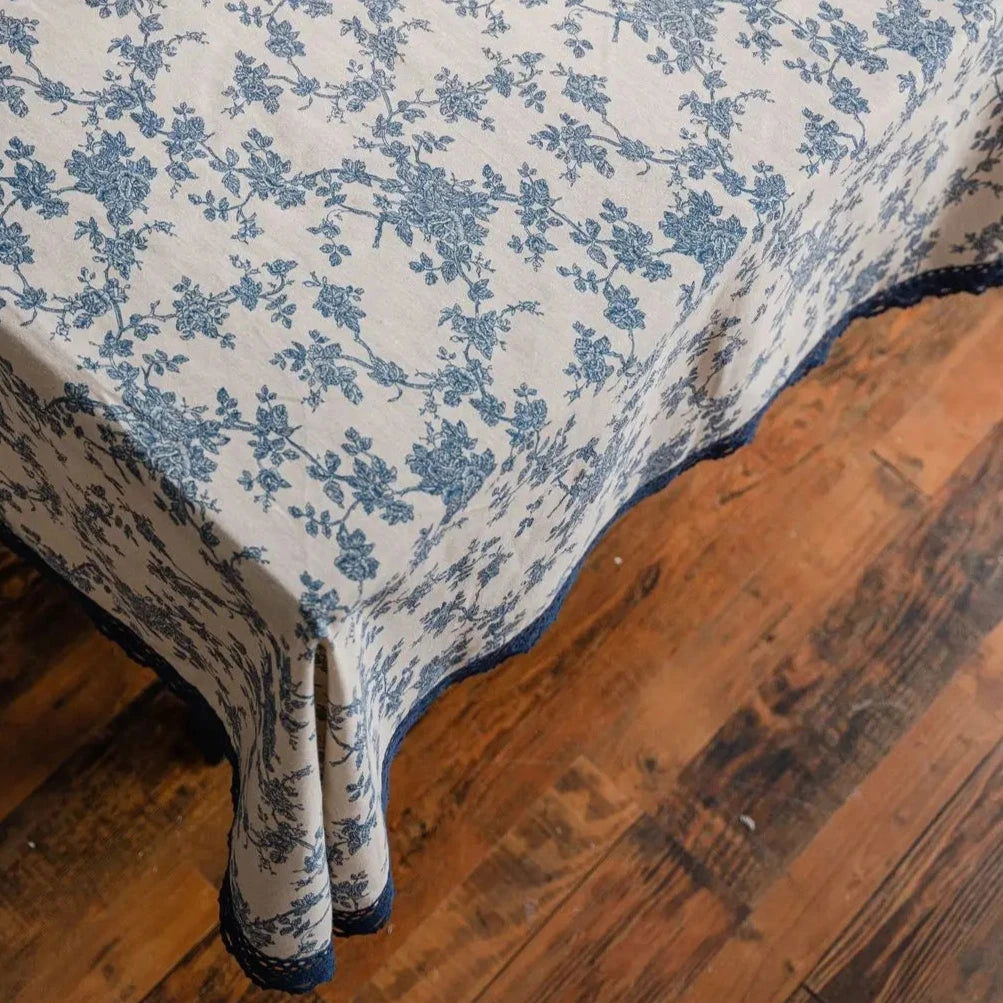 Nappe carrée coton lin à motif floral et dentelle – Image 8