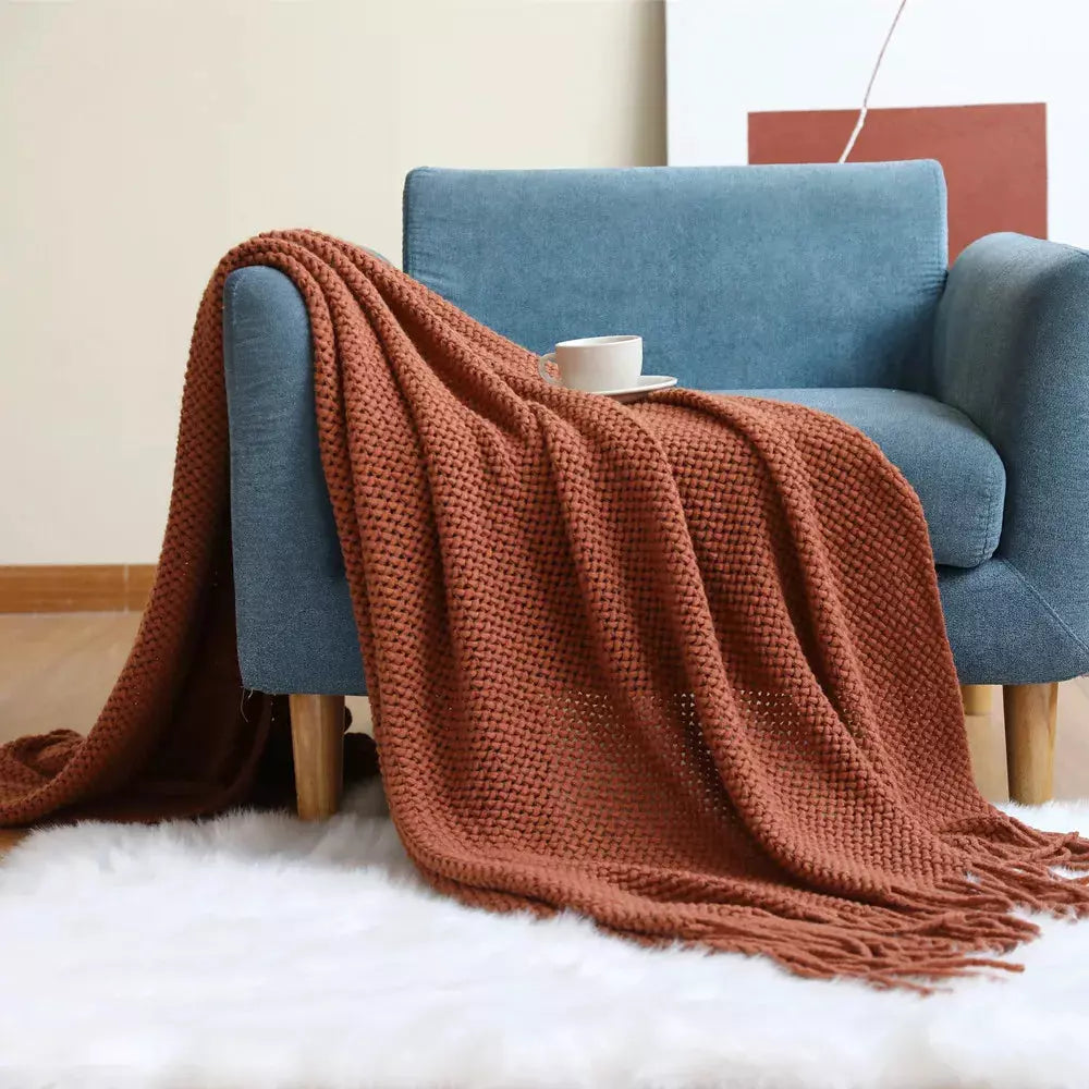 plaid pour fauteuil | Designix - Net caramel 127x172cm - https://designix.fr/