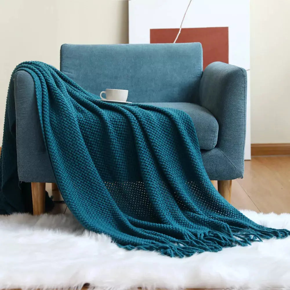 plaid pour fauteuil | Designix - Net navy 127x172cm - https://designix.fr/