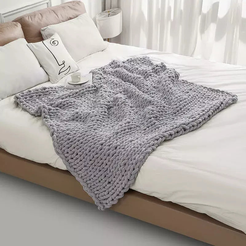 plaid laine grosse maille | Designix - chunky light grey 127x152cm CHINA - https://designix.fr/