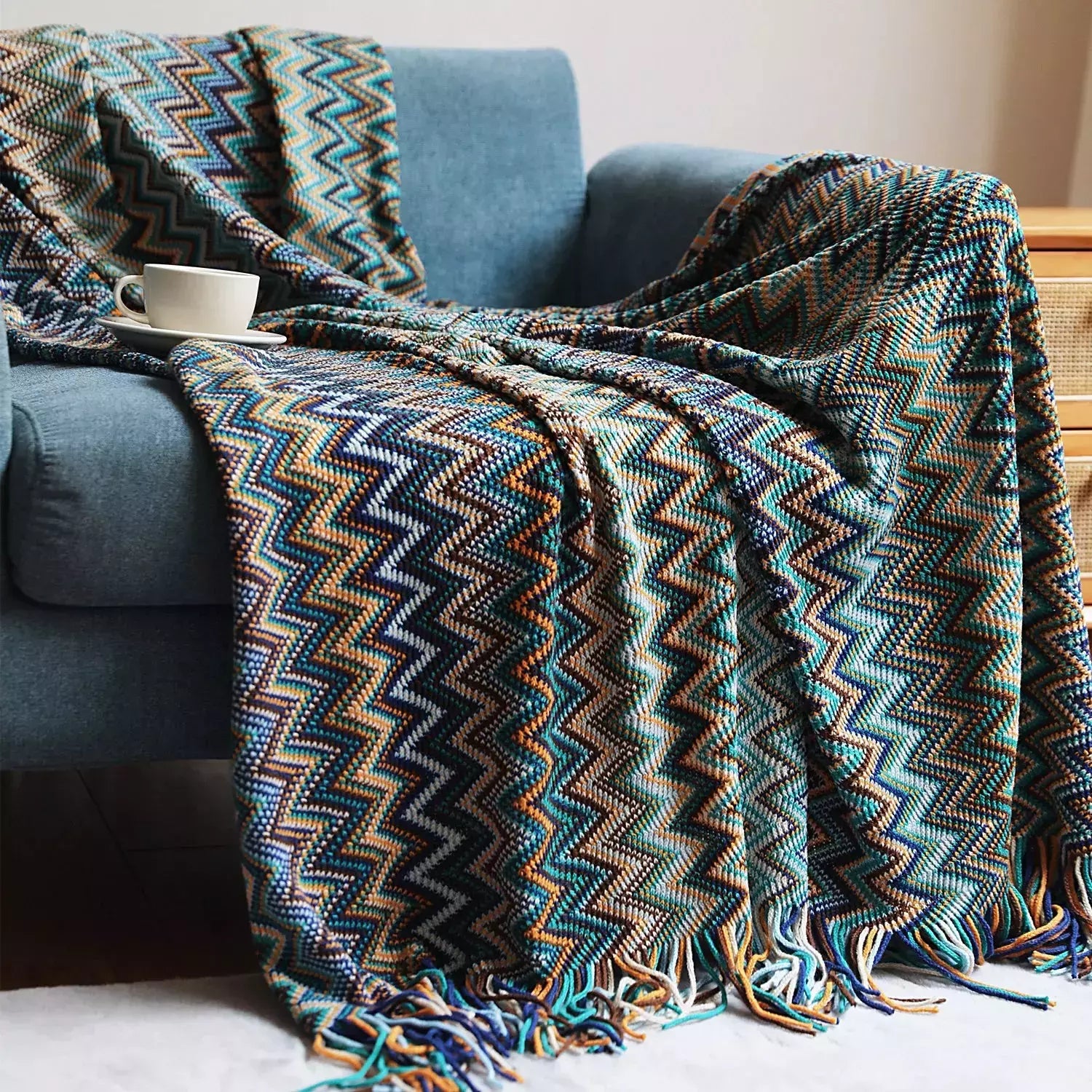 plaids indiens vintage | Designix - Boho blue 127x180cm - https://designix.fr/