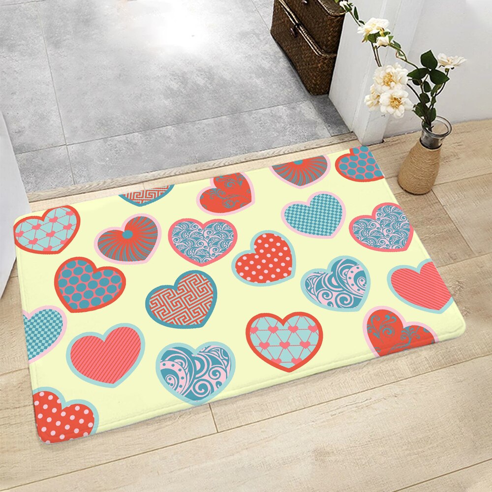 Tapis de bain fantaisie avec plusieurs coeurs
