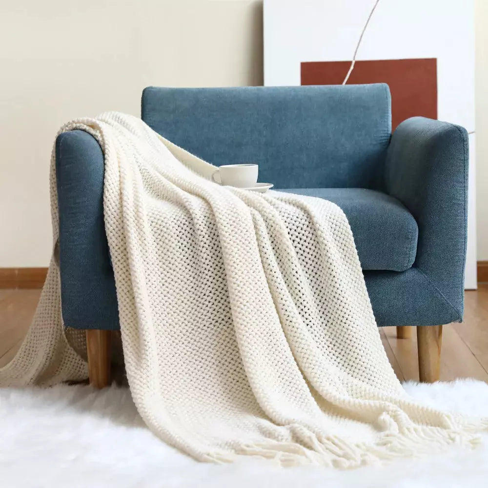 plaid pour fauteuil | Designix - Net cream 127x172cm - https://designix.fr/