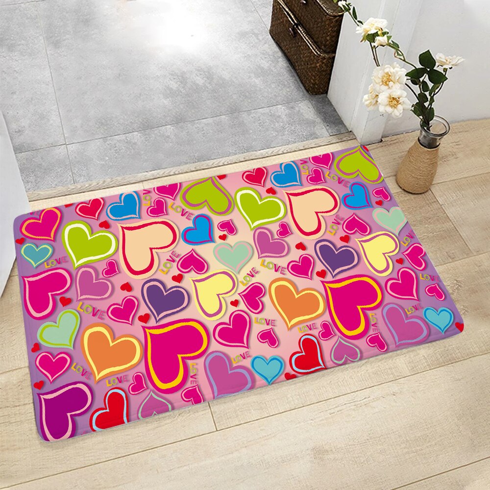 Tapis de bain fantaisie avec plusieurs cœurs rouge