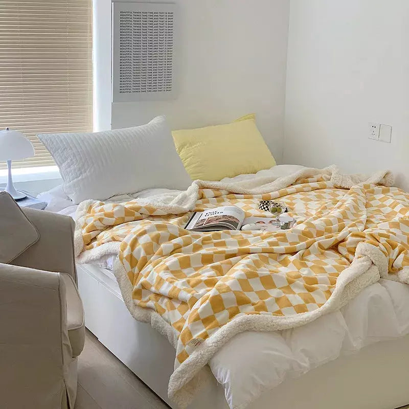 plaid damier épais et chaud | Designix - Yellow 100x150cm - https://designix.fr/