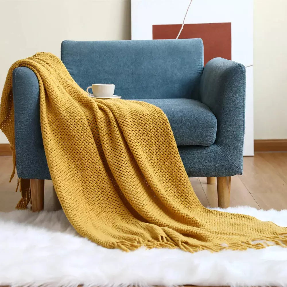 plaid pour fauteuil | Designix - Net yellow 127x172cm - https://designix.fr/