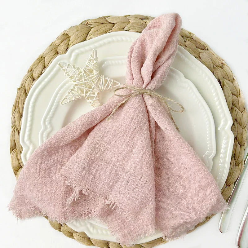 Serviette de table célébration en mousseline de coton beige uni – Image 4