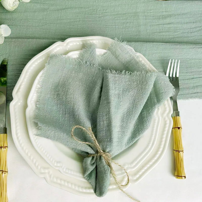 Serviette de table célébration en mousseline de coton beige uni – Image 5