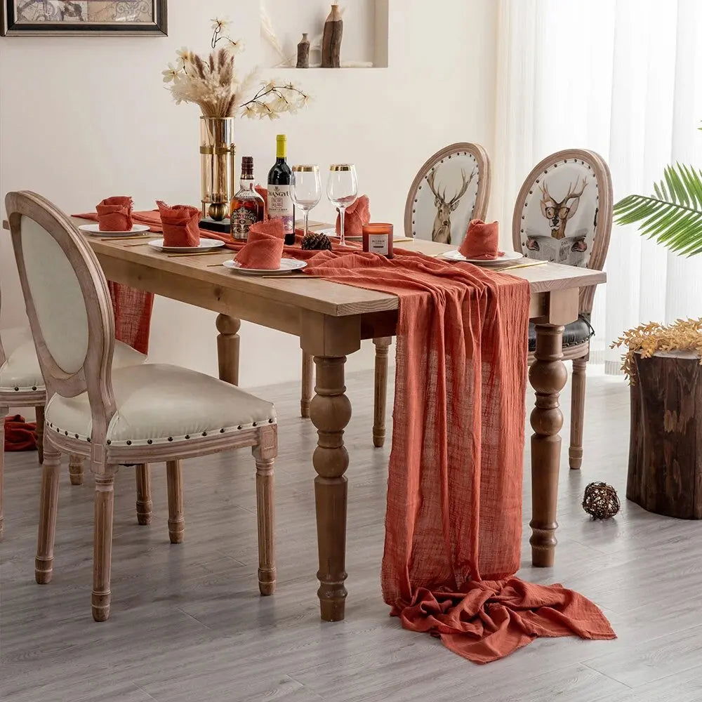 Serviette de table célébration en mousseline de coton beige uni – Image 9