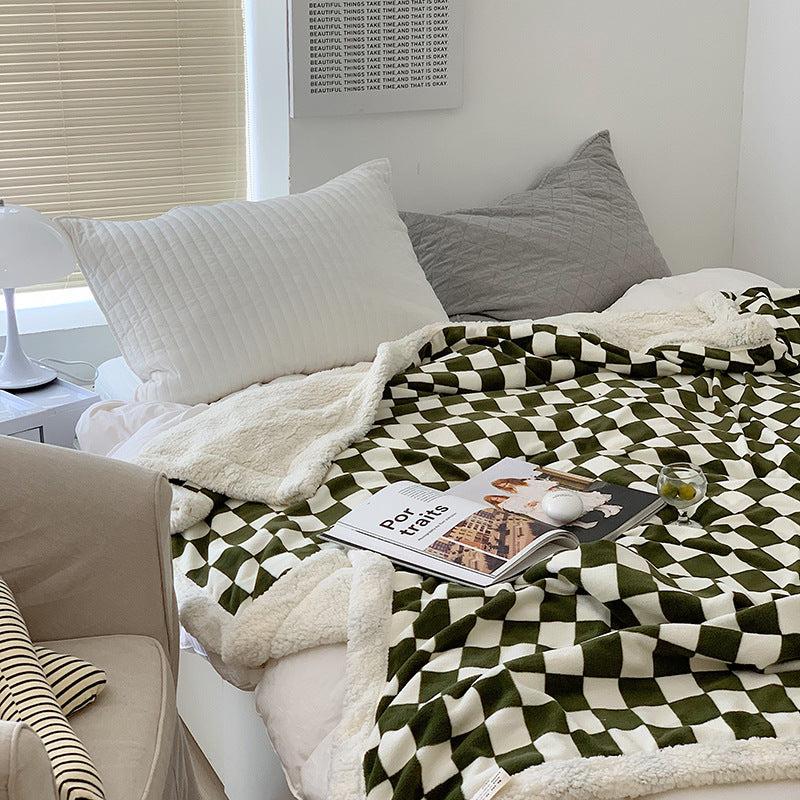 plaid damier épais et chaud | Designix - Plaid Vert 100x150cm - https://designix.fr/
