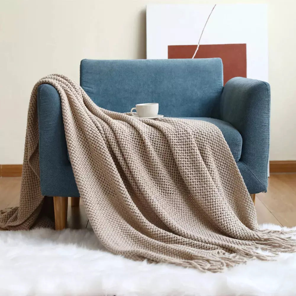 plaid pour fauteuil | Designix - Net khaki 127x172cm - https://designix.fr/