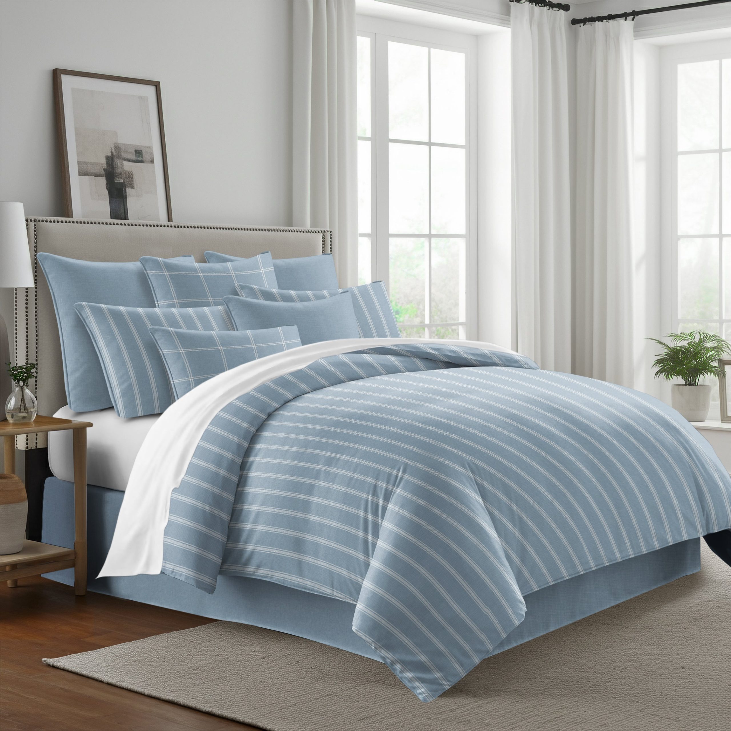 Couvre lit Shay Broad rayé bleu - Fabriqué au Canada par Colcha Linens