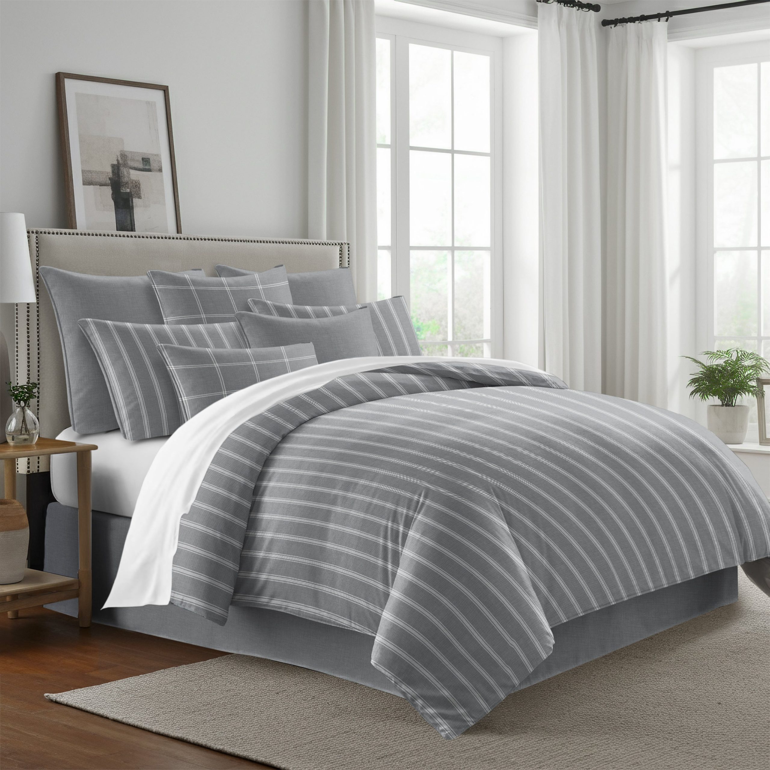 Couvre lit Shay Broad rayé gris - Fabriqué au Canada par Colcha Linens