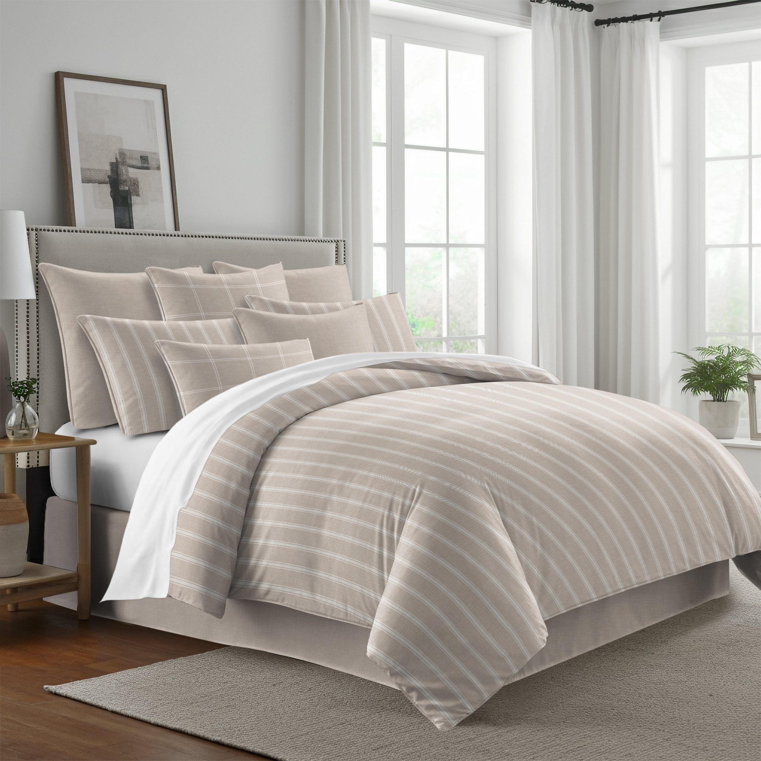 Couvre lit Shay Broad rayé naturel - Fabriqué au Canada par Colcha Linens