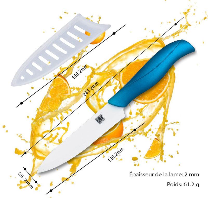 Vaisselle - Kit de 3 couteaux en céramique et économe bleu et blanc – Image 2