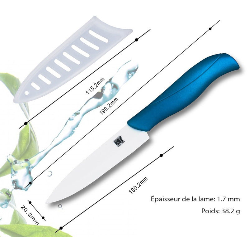 Vaisselle - Kit de 3 couteaux en céramique et économe bleu et blanc – Image 3