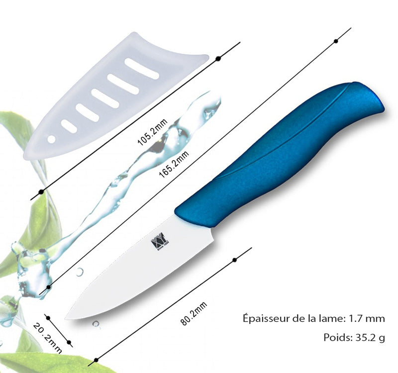 Vaisselle - Kit de 3 couteaux en céramique et économe bleu et blanc – Image 4