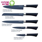Vaisselle - Ensemble de 5 couteaux culinaires : chef, pain, viande, éplucheur et multi-usage