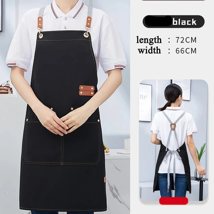 Cross Back Kitchen Apron Waterproof Canvas Chef Apron With Large Pocket and Adjustable Straps For Bubble BBQ Shop Nail Salon Black