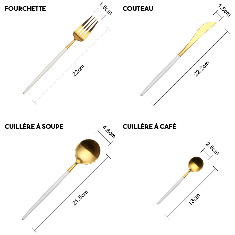 Vaisselle ensemble de quatre couverts blancs et dorés – Image 4