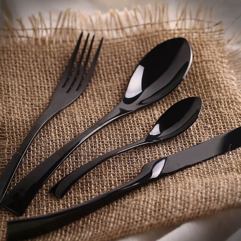 Vaisselle set de couverts noirs 4 pièces effet miroir en acier inoxydable – Image 3