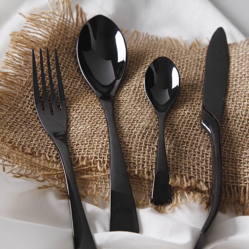 Vaisselle set de couverts noirs 4 pièces effet miroir en acier inoxydable – Image 4