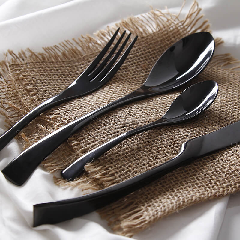 Vaisselle set de couverts noirs 4 pièces effet miroir en acier inoxydable – Image 5