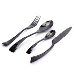 Vaisselle set de couverts noirs 4 pièces effet miroir en acier inoxydable