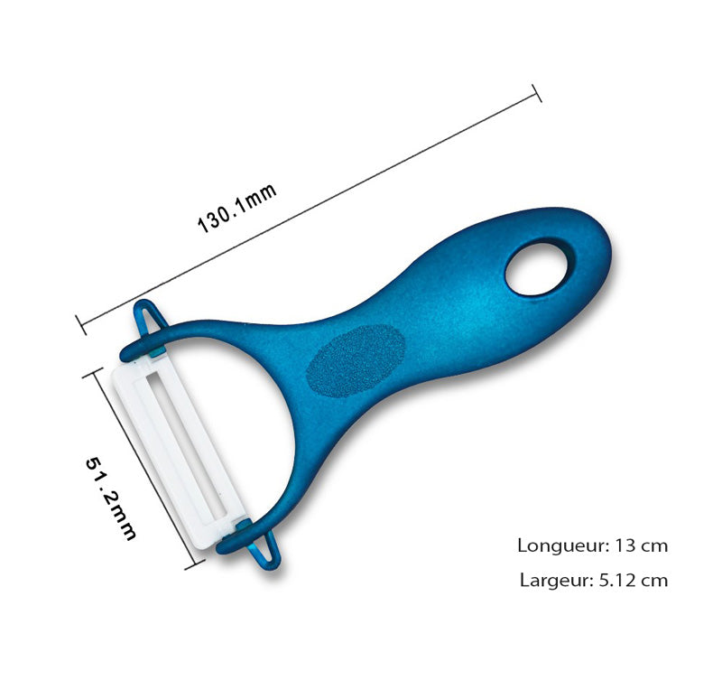 Vaisselle - Kit de 3 couteaux en céramique et économe bleu et blanc – Image 5