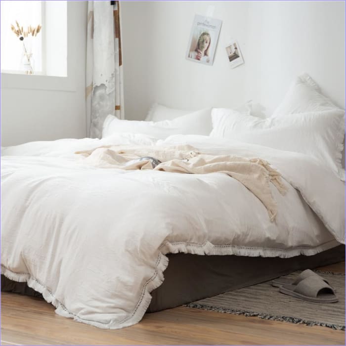 Housse de couette unie blanche pour lit simple – Image 3