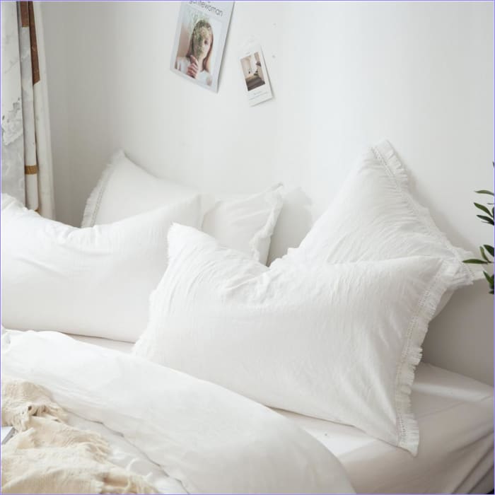 Housse de couette unie blanche pour lit simple – Image 4