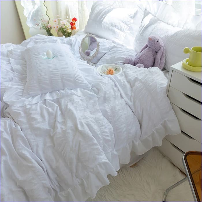 Housse de Couette Blanche avec Broderie Anglaise -