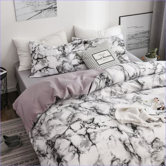 Housse de couette marbrée blanche – Image 4