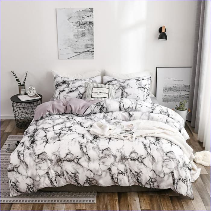Housse de Couette effet Marbre Blanc - couettedouillette