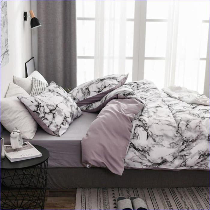 Housse de couette marbrée blanche – Image 3