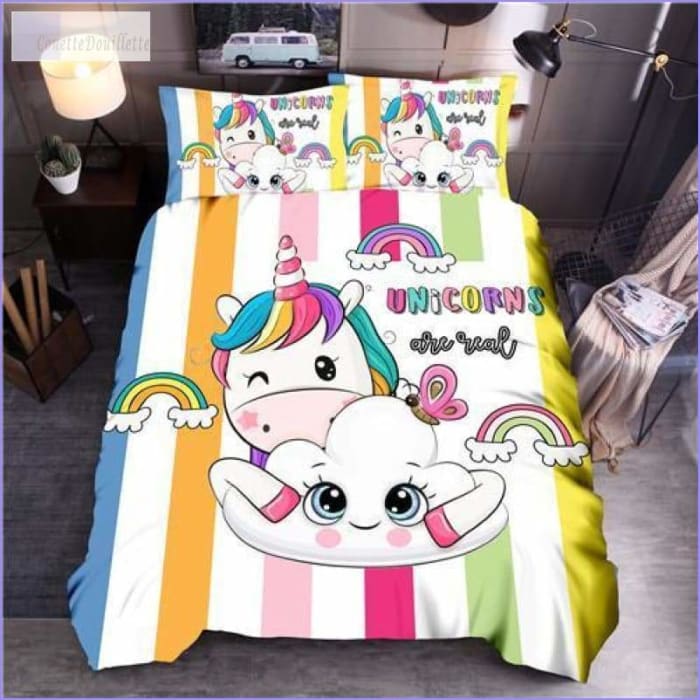 Housse de couette Licorne - Arc en ciel et nuage - couettedouillette