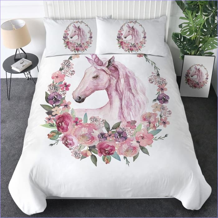 Housse de couette licorne et couronne florale