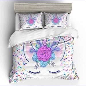 Housse de Couette Licorne Fille corne fleurie - 