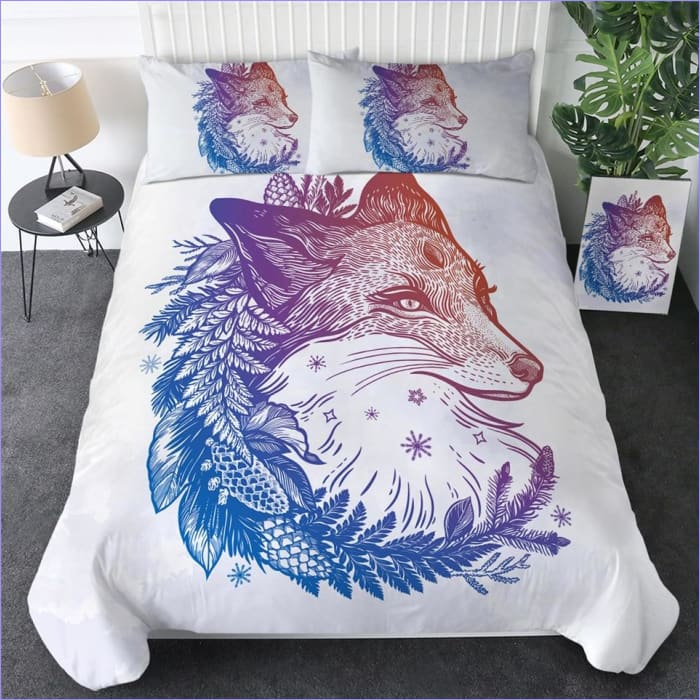 Housse de couette motif loup bohème blanc