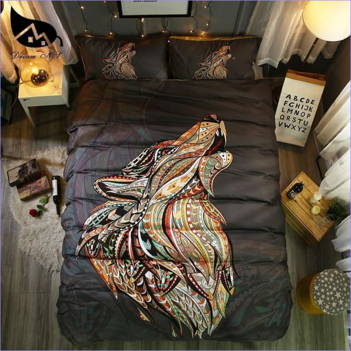 Housse de couette esprit bohème avec loup