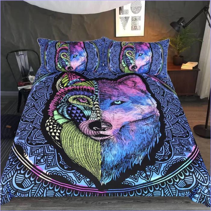 Housse de couette double face esprit loup bohème