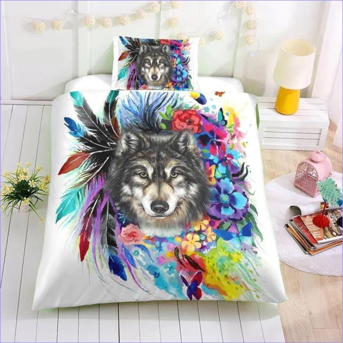 Housse de Couette Loup Coloré - couettedouillette