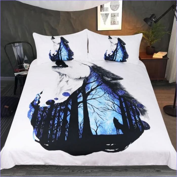 Housse de couette loup en forêt enchantée